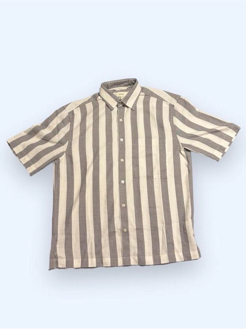 Striped Short-Sleeve Button-Up Shirt White and Gray